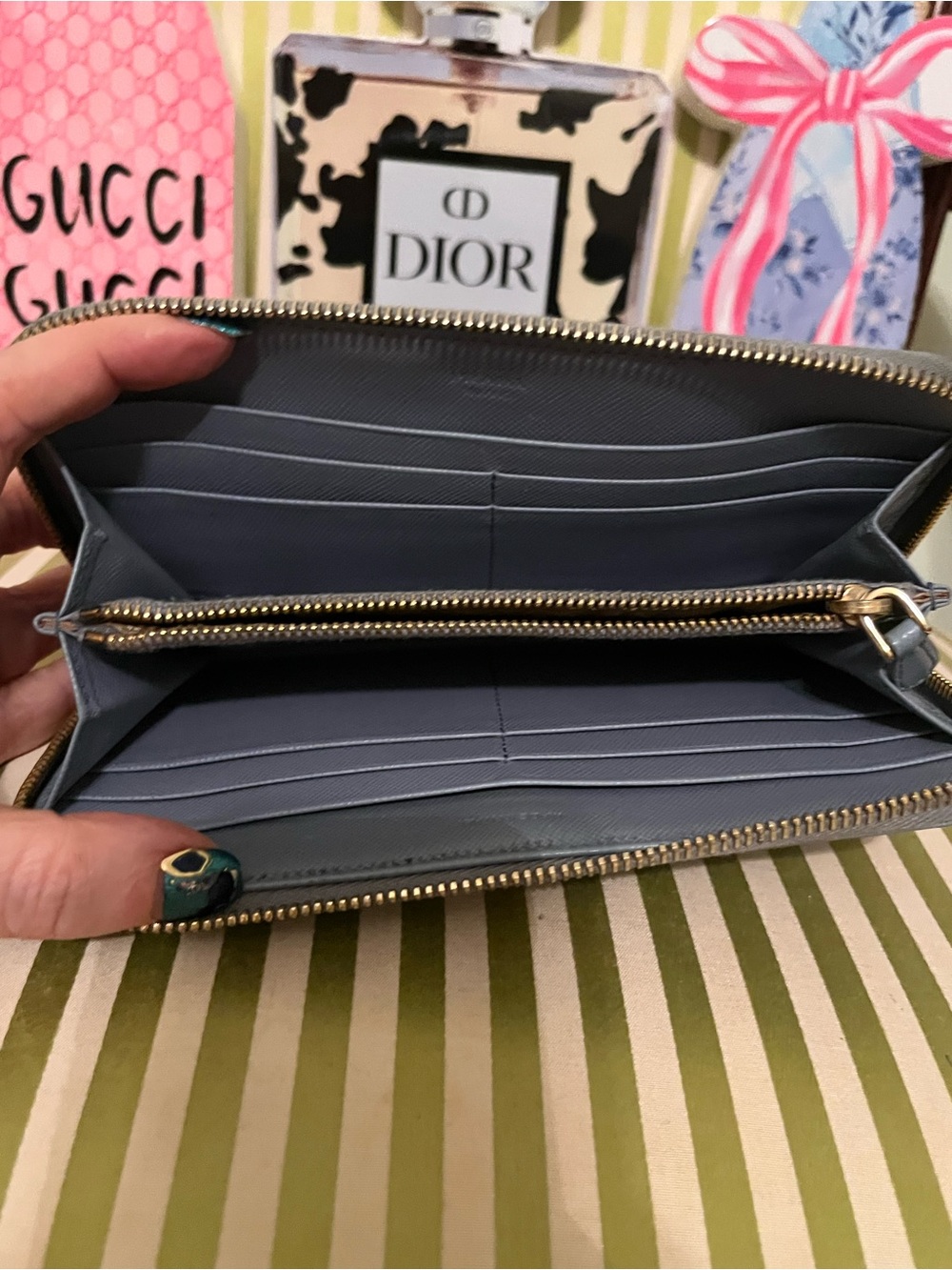 Saint Laurent Navy Blue Leather Zip Wallet - Picture 9 of 12
